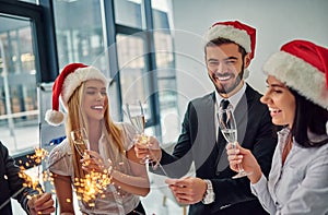 Group of office workers celebrating Christmas