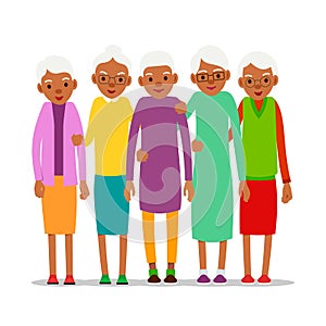 Group old african women, design for any purposes. Senior black american people smiling. Retirement age. Happy attractive lifestyle