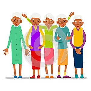 Group old african women, design for any purposes. Senior black american people smiling. Retirement age. Happy attractive lifestyle