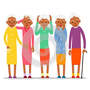 Group old african women, design for any purposes. Senior black american people smiling. Retirement age. Happy attractive lifestyle