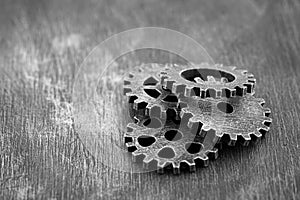 Group of old gears and cogs macro shot