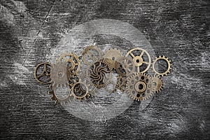 Group of old gears and cogs macro shot