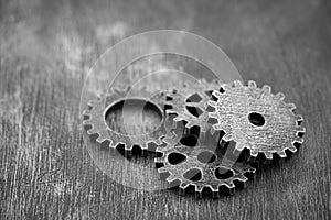 Group of old gears and cogs macro shot