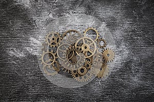 Group of old gears and cogs macro shot