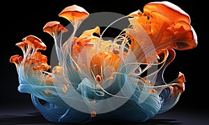 Group of Orange and Blue Flowers on Black Background