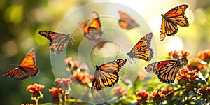 Group of Orange Butterflies Flying in the Air