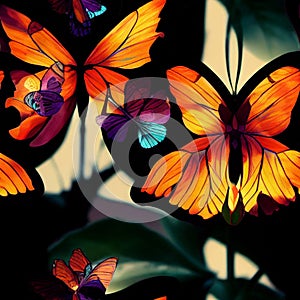 Group of Orange Butterflies Flying Through the Air. Generative AI