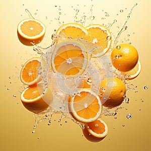 group of orange fruit and water splash