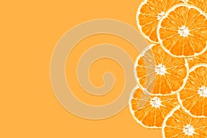 Group Orange sliced isolated on orange pastel background