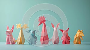 Group of Origami Animals Standing Together