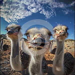 a group of ostriches are sitting in the sand