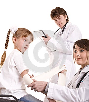 Group paediatrician treat happy child. Medicine.
