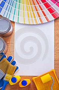 Group of paint tools and pantone color palette