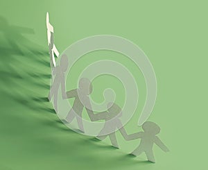Group paper man on a green background