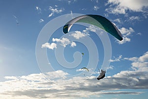 Group of paragliding flying