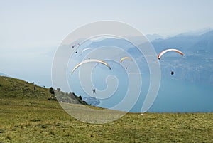 A group of paratroopers on Garda lake photo