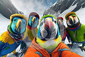 Group of parrots in the mountains