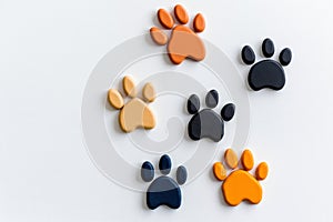A group of paw prints on a white surface