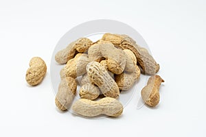 Group of peanuts isolated on white background