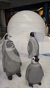 Group of penguine sculptures in front of an igloo at Orchard Road, Singapore on 11th November 2019 at 4:44 pm