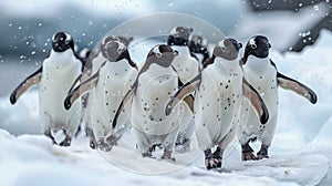Group of Penguins Standing in the Snow