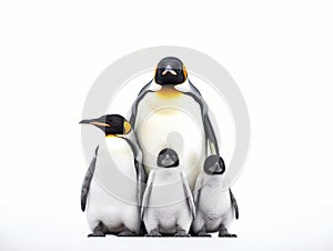 group of penguins on white background