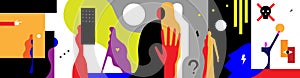 Group of people abstract vector illustration , multicolored horizontal background