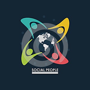 Group of people around earth globe concept social people