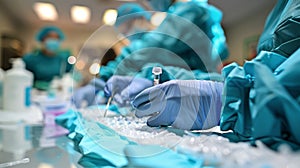 Group of People in Blue Gloves and Gowns