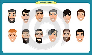 Group of people, business bearded men avatar icons.Flat design people characters.Business avatars set. Isolated vector on white.