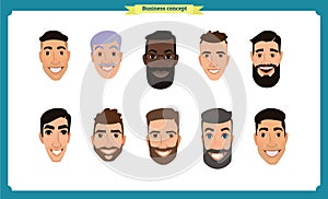 Group of people, business bearded men avatar icons.Flat design people characters.Business avatars set. Isolated vector on white.