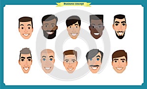 Group of people, business bearded men avatar icons.Flat design people characters.Business avatars set. Isolated vector on white.