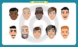 Group of people, business bearded men avatar icons.Flat design people characters.Business avatars set. Isolated vector on white.