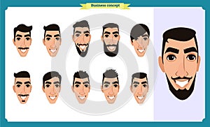 Group of people, business bearded men avatar icons.Flat design people characters.Business avatars set. Isolated vector on white.