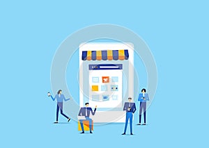 Group people business connect to online shop concept