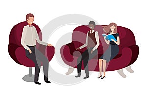 Group of people bussiness sitting in chairs avatar character