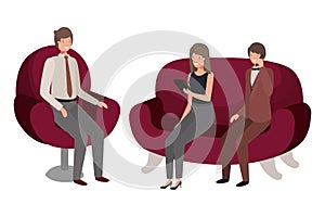 Group of people bussiness sitting in chairs avatar character