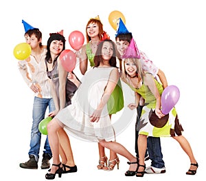 Group of people celebrate birthday.