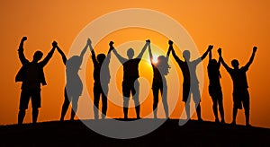 Group Of People Celebration Cheerful Sunset Concept