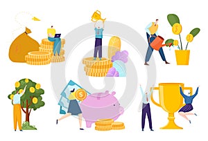 Group of people character together financial investment, success rich investor composition flat vector illustration