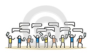 Group people chat on mobile phone illustration chat feedback vector. Man and woman person communication social business background