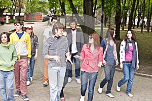 Group of people in city.