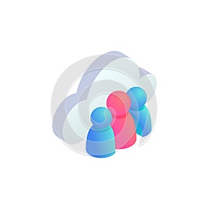 Group of People Cloud Isometric icon. Vector web community, team work, users networking sign isolated on white. 3D