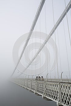 Group of people contemplating the mist on Clifton Suspension bridge