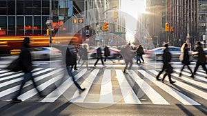 Group of People Cross Street at Crosswalk - Urban City Scene