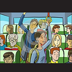 Group of people in crowded public transportation