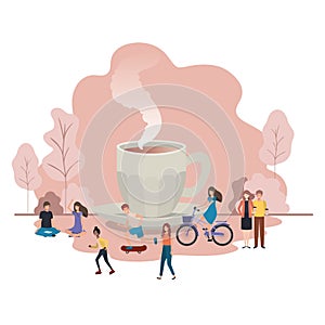Group of people cup of coffee avatar character photo