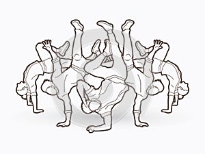 Group of people dancing, Hip hop, Street Dance, B Boy mix composition graphic vector.