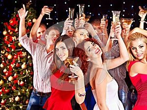 Group people dancing at party.