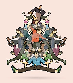 Group of people dancing, Street dance action, Dance together graphic vector.